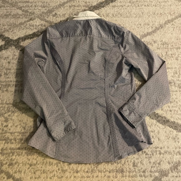 Express Button Down Collared Shirt Gray White Collar Black Polka Dots - Picture 4 of 4